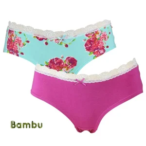 2-pack Bambutrosor, rosa och blommor, S