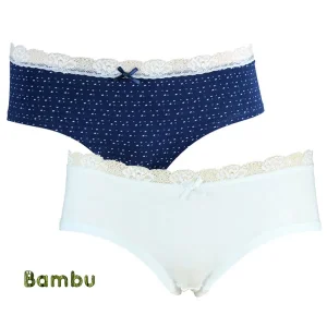 2-pack Bambutrosor, vit och marin, XL