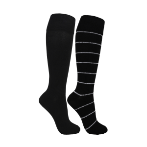 2-pack stödstrumpor, svart och randig, 37-39