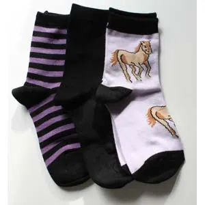 3-pack Strumpor, häst, ränder, svarta – 28/30