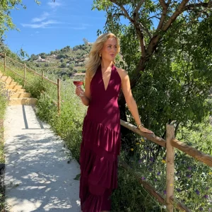 Hailey Maxi Ruffle Dress - Burgundy