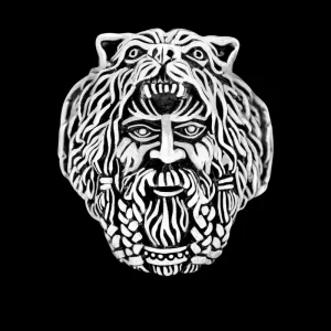 925 Sterling Silver Viking Berserker with Bear Hood Ring