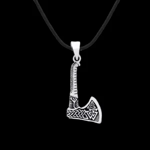 Axe with Valknut Double Sided Sterling Silver Pendant