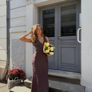 Daisy Maxi Dress - Dark Brown/White Dot