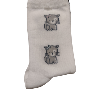 Vit damstrumpa med katter, 40/42