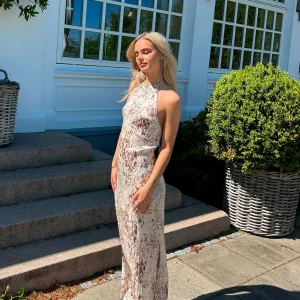 Ella Satin Halterneck Dress - Leopard