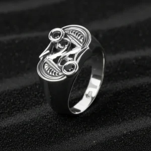 Frankish S Brooch Ring in Silver with Black Spinel