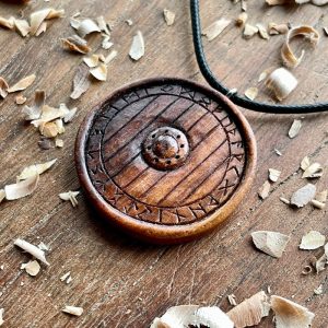 Handcarved Unique Viking Shield Runes Pendant