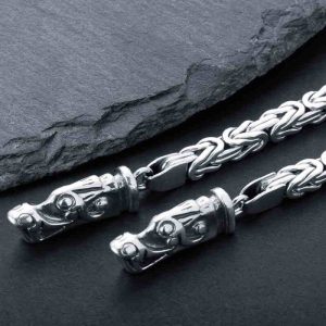 Handcrafted Square Viking Chain with Wolf Tips Sterling Silver Norse Jewelry