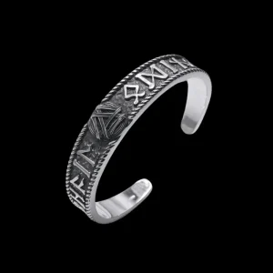 Handcrafted Valknut and Elder Futhark Runes Arm Ring