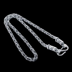 Handcrafted Viking Chain with Wolf Tips Sterling Silver Handmade Norse Jewelry