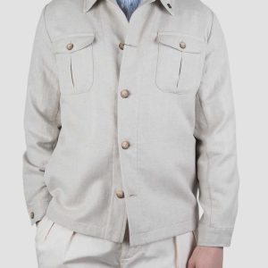 Linen Cotton Overshirt Jacket Beige