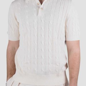 Cotton Knitted Cable Polo Cream