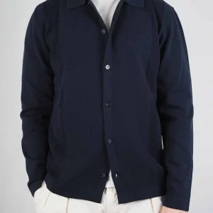 Knitted Cotton Long Sleeve Shirt Navy