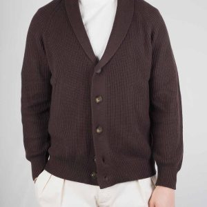 Ribbed Cotton Cardigan Brown