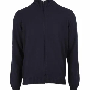 Felted Cashmere Full Zip Sweater Navy