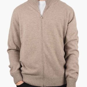 Felted Cashmere Full Zip Sweater Beige