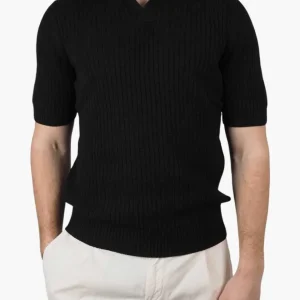 Knitted Cotton Polo Black