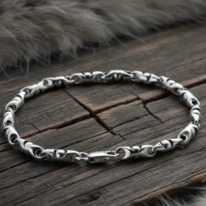 Viking Knotwork Link Bracelet, Handcrafted Sterling Silver Norse Jewelry