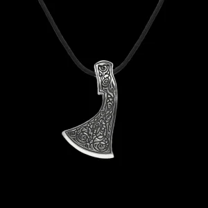 Handcrafted Perun's Axe Necklace Floral Ornament Sterling Silver Pendant