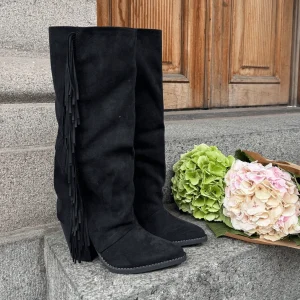 Siw Faux Suede Western Boots - Black