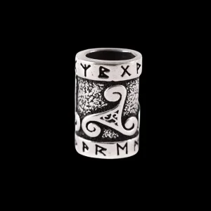 Sterling Silver Viking Beard Bead With Runes And Celtic Triskelion