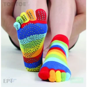 Yoga och Pilates tåstrumpa, regnbågsrandig, L