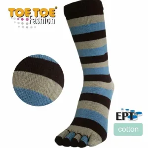 Randiga tåstrumpor, brun-blå