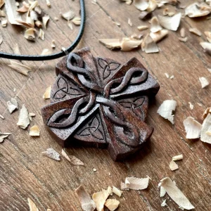 Handcarved Unique Celtic Cross Knots Triquetra Pendant