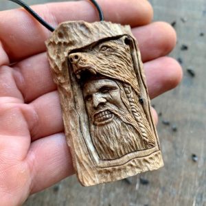 Handcarved Unique Walnut Wood Berserker Pendant