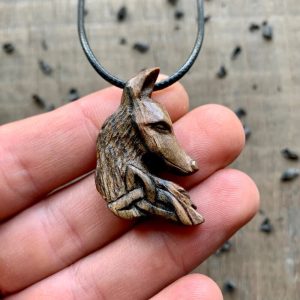 Handcarved Unique Walnut Wood Celtic Fox Head Triquetra Pendant