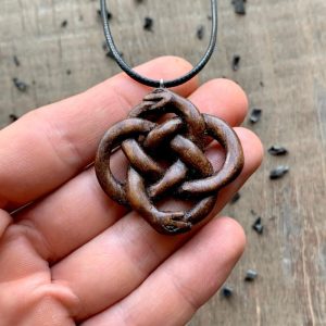 Handcarved Unique Walnut Wood Celtic Knot Uroboro Pendant 3D Version