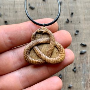 Handcarved Unique Walnut Wood Celtic Triquetra Uroboro Pendant