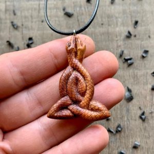 Handcarved Unique Wood Celtic Motherhood Snakes Design Pendant