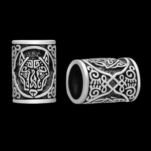 Viking Beard Hair Bead With Fenrir Wolf 925 Sterling Silver