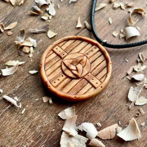 Handcarved Unique Viking Shield Triquetra Pendant