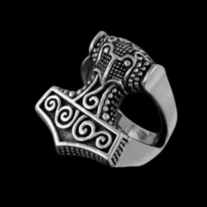 Thunder God Thor Hammer Mjölnir Futhark Odin Norse Biker Ring 925 Sterling Silver