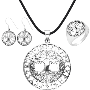 Women's jewellery Tree Of Life Pendant, Yggdrasil Earrings and Yggdrasil Ring