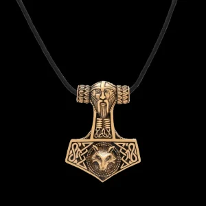 Wolf Thor Hammer Mjolnir Bronze Pendant