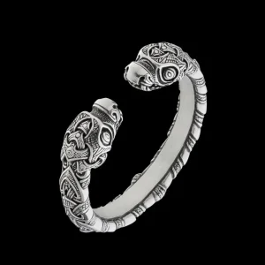 Handcrafted Viking Armring With Serpent Heads - Norse Cuff Jormungandr