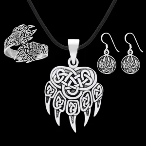 Women's jewelry set bear paw pendant, earrings and ring