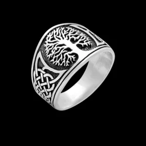 Yggdrasil with Celtic Knotwork Sterling Silver Ring