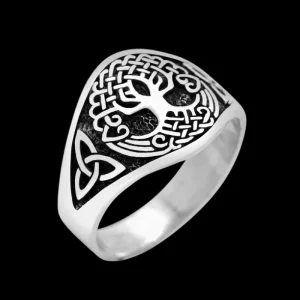 Yggdrasil With Triquetra Pagan Ring 925 Sterling Silver